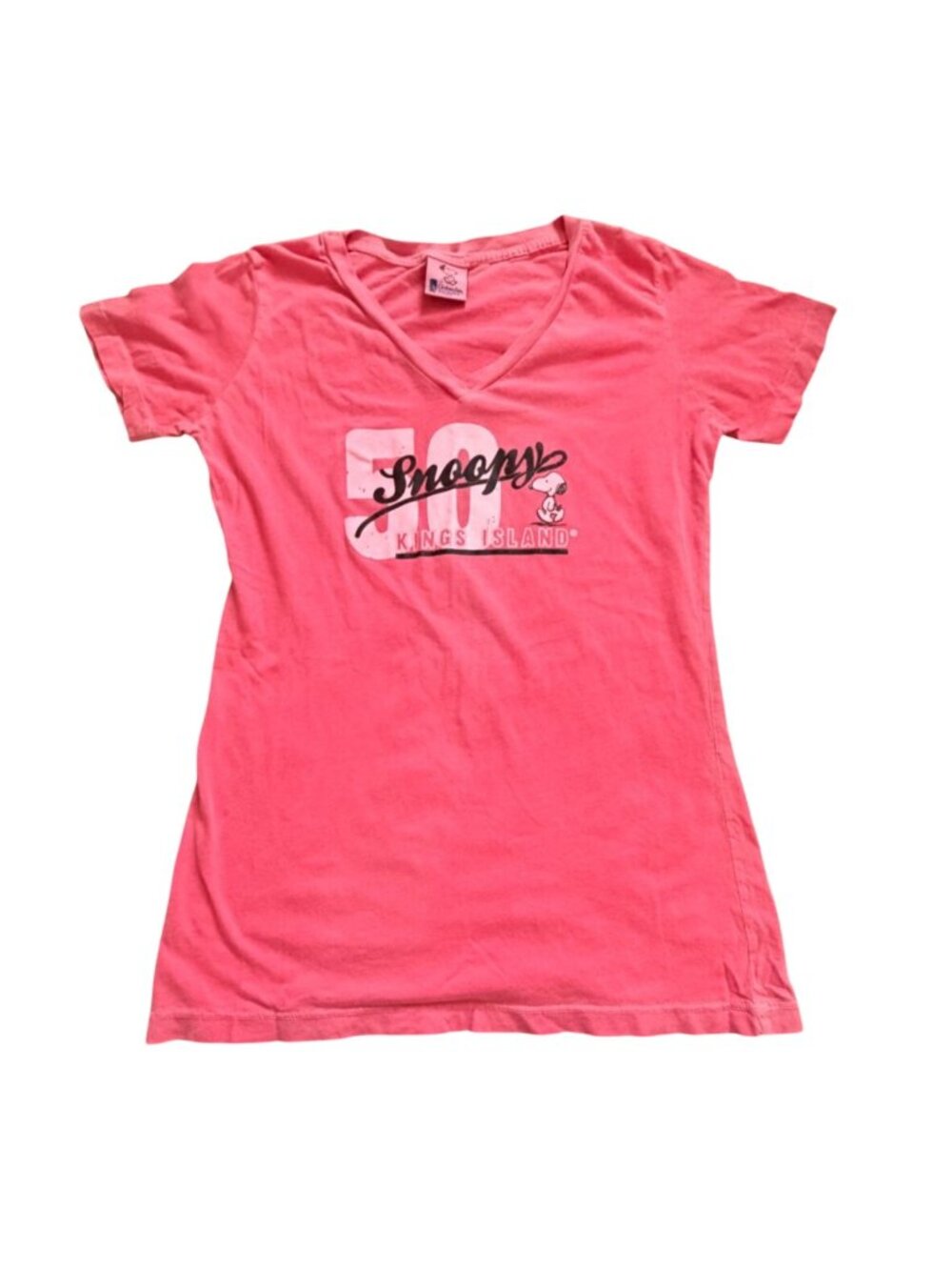 Kings Island Womens V-Neck Peanuts 'Snoopy' T-Shirt-Pink-Size XL-GUC